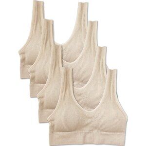 Kalon 4 Pack Ribbed Bralette Crop Top Comfort Lounge Bra 1041 Beige XXS - XXL